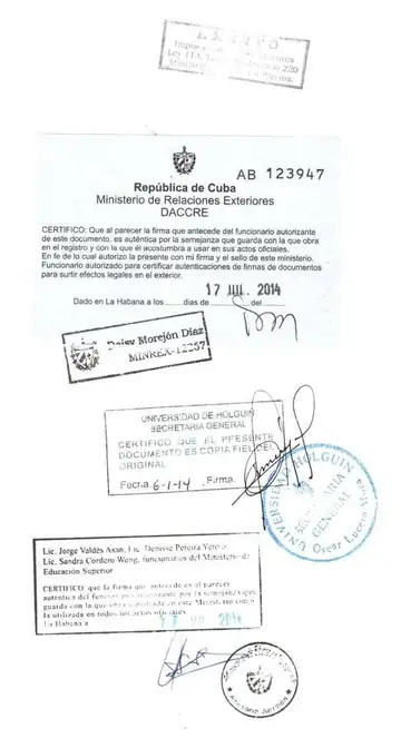 Legalisation of Arquimedes Rene Leyva Tellez's Computer Engineer diploma