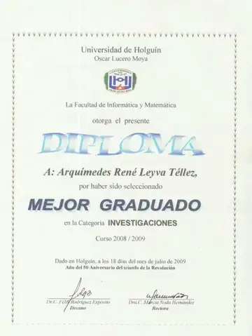 Best Graduate, Research Category (2009) award for Arquimedes Rene Leyva Tellez