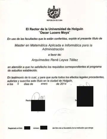 M.Sc. diploma awarded to Arquimedes Rene Leyva Tellez