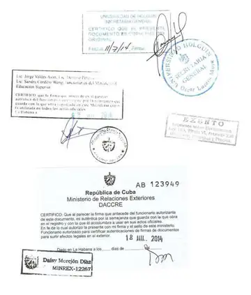 Legalisation of Arquimedes Rene Leyva Tellez's M.Sc. diploma