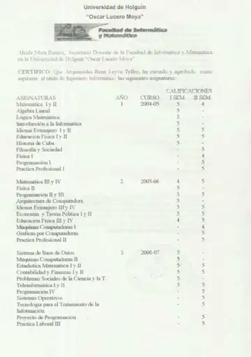 Engineering transcript (1/2) for Arquimedes Rene Leyva Tellez