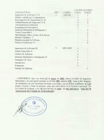 Engineering transcript (2/2) for Arquimedes Rene Leyva Tellez